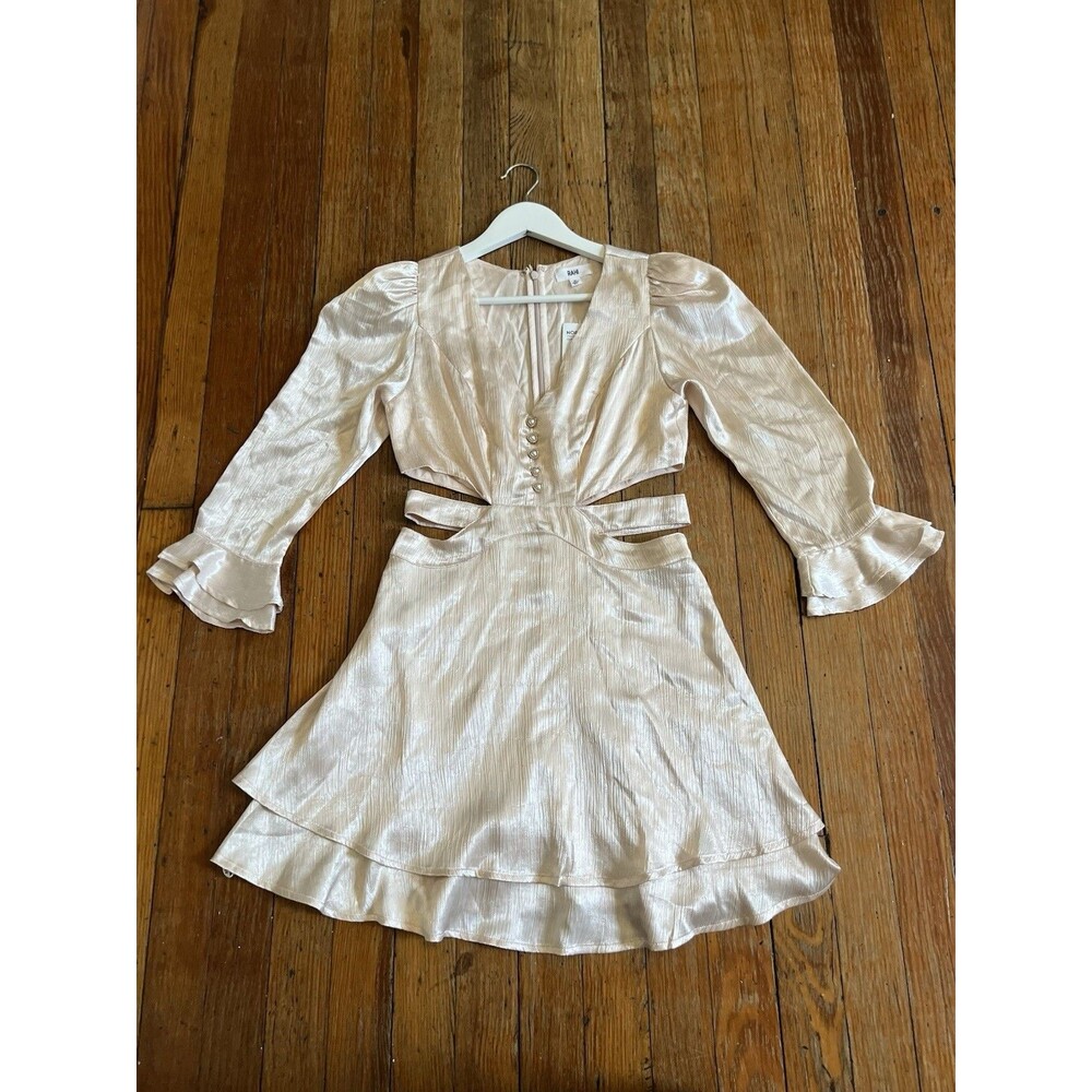 NWT RAHI Luster Champagne Mini Cocktail Open Waist Dress NYE S